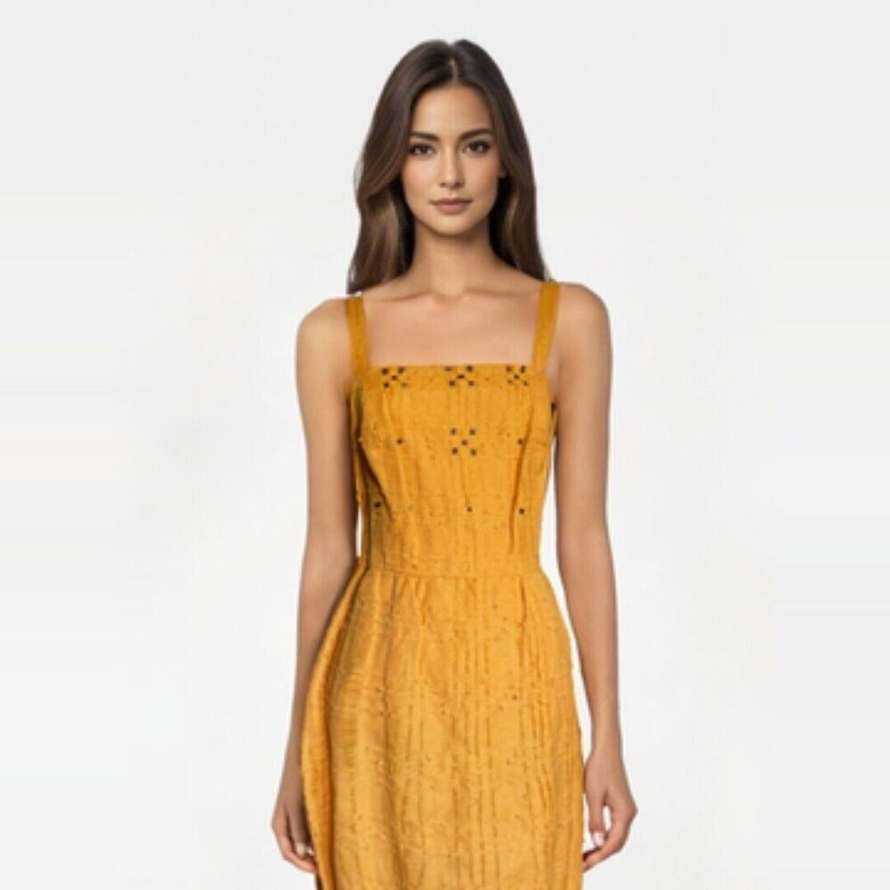 Vintage Annabis Roma Golden Yellow Orange Cocktail Dress Beaded Textured IT 44